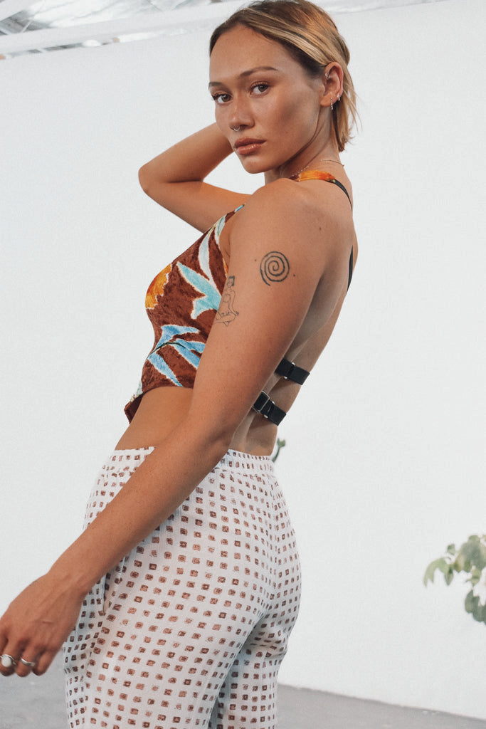 RUMI BACKLESS ONE SHOULDER TOP - VELVET FLOWER