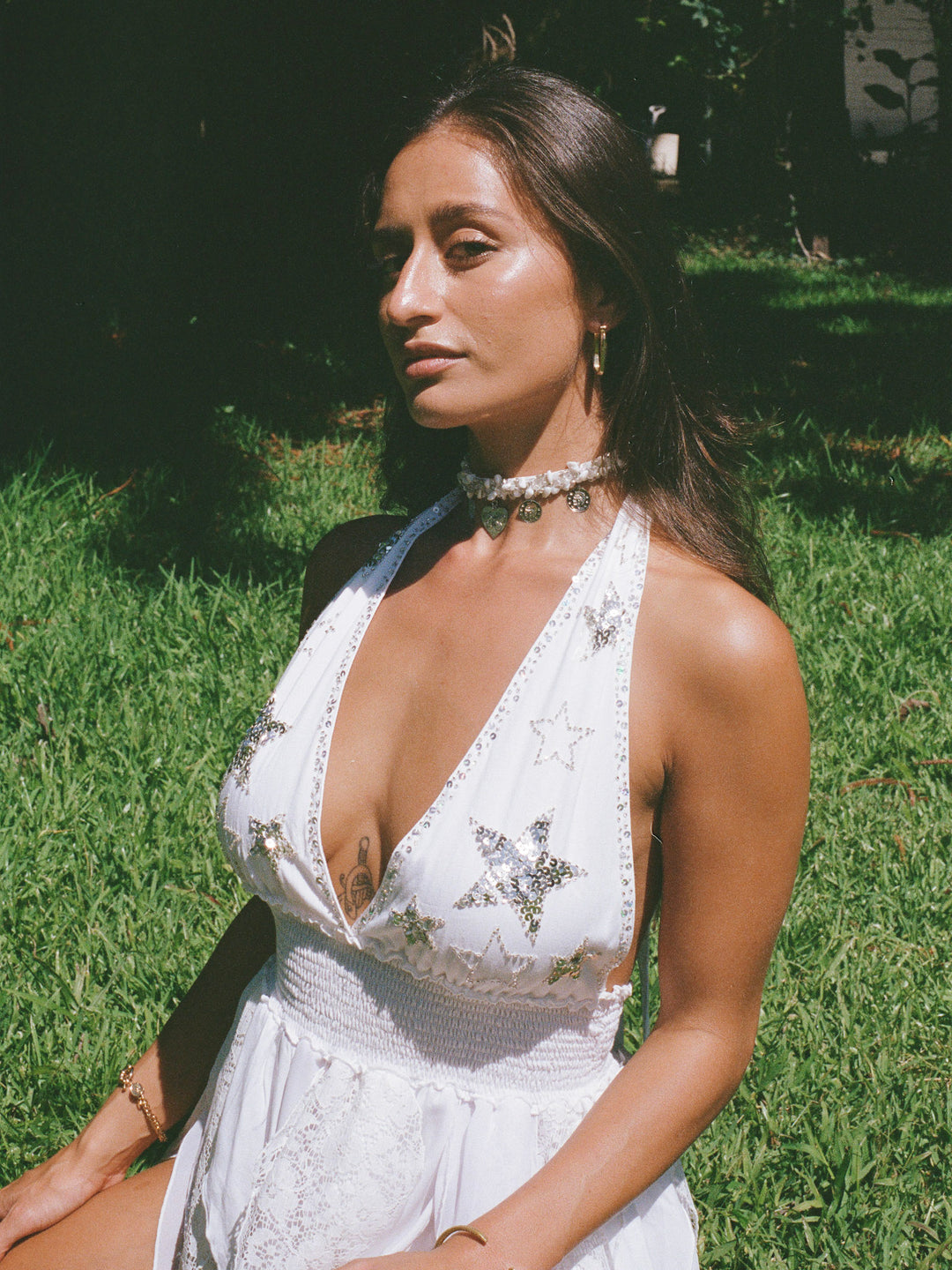 PHOENIX SPARKLE STAR PIXIE MINI DRESS  - WHITE