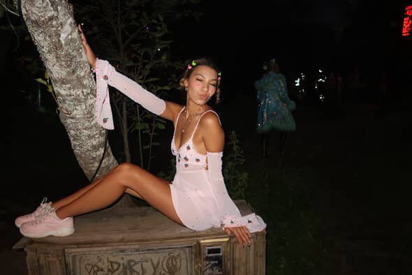 SOLÈNE STRAWBERRY PIXIE DRESS & ARMWARMERS - PINK