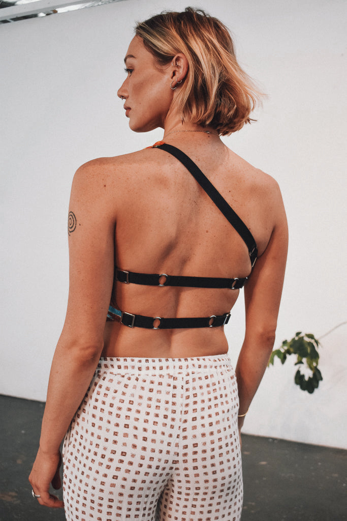 RUMI BACKLESS ONE SHOULDER TOP - VELVET FLOWER