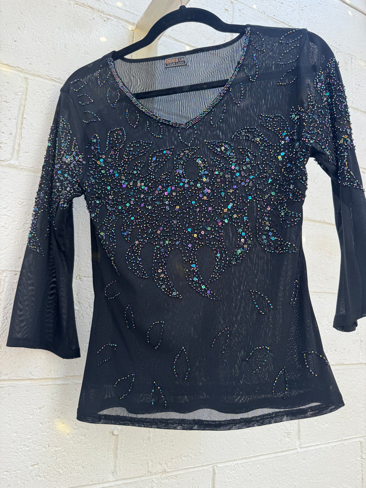 VTG NAOMI BLACK BEADED '90S TOP /  M