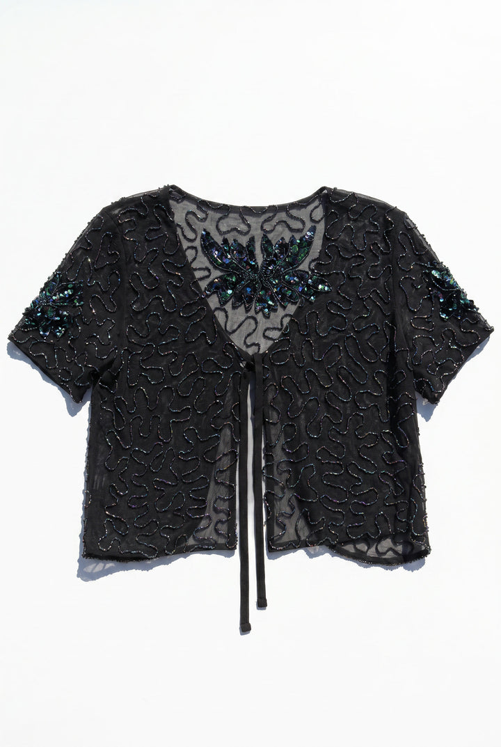 *FIREFLY SEQUIN TIE FRONT TOP / M