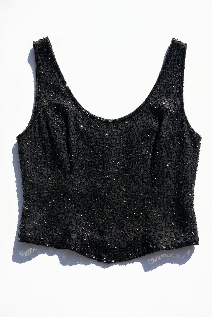 *BLACK BEADED BUSTIER STYLE TOP / L-XL