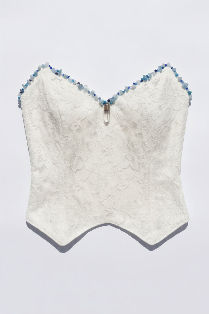 *HAND EMBELLISHED WHITE LACE CORSET / M