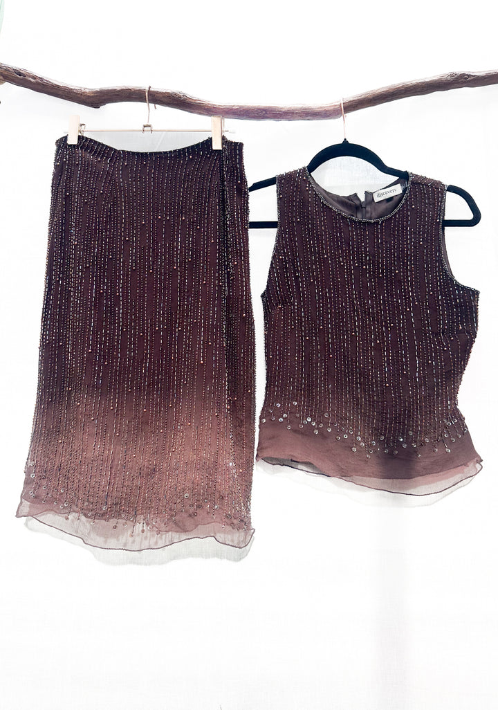 *HAZEL VINTAGE SILK BEADED SET / S-M