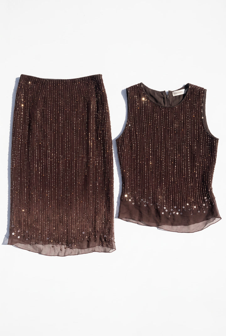 *HAZEL VINTAGE SILK BEADED SET / S-M