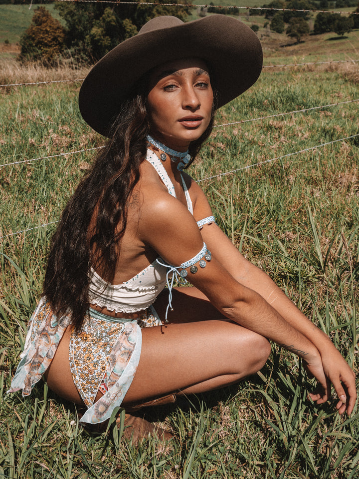 *VTG PATCHWORK MESH PIXIE SKIRT / XS