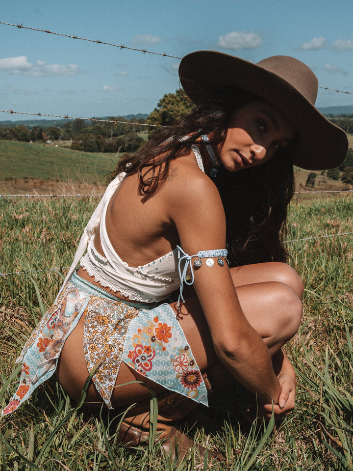 *VTG PATCHWORK MESH PIXIE SKIRT / XS