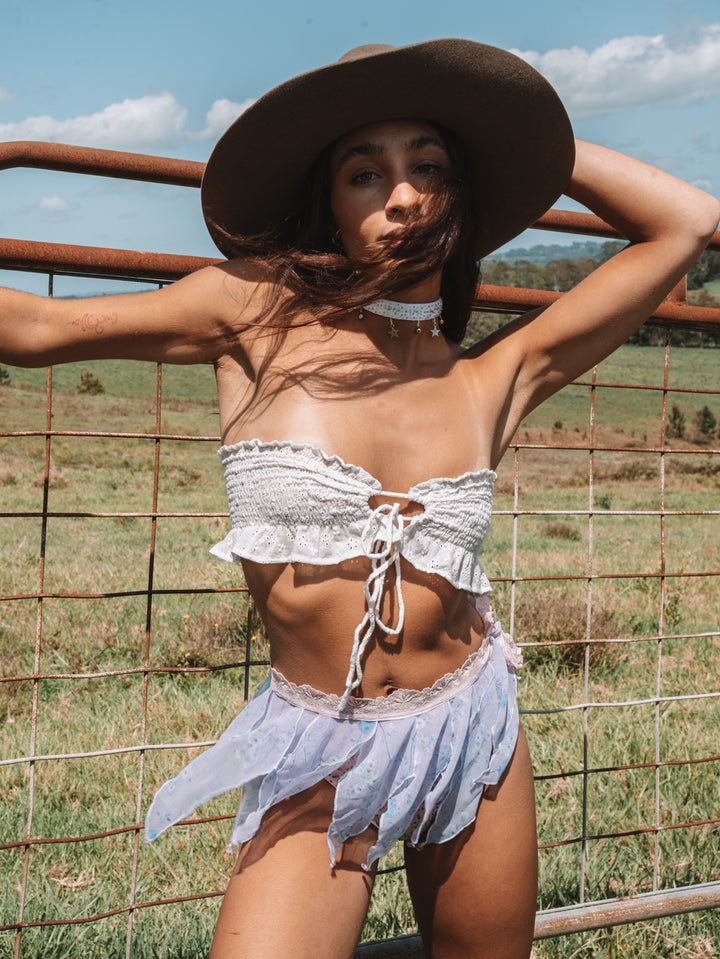 VTG RUCHED BANDEAU - WHITE BRODERIE