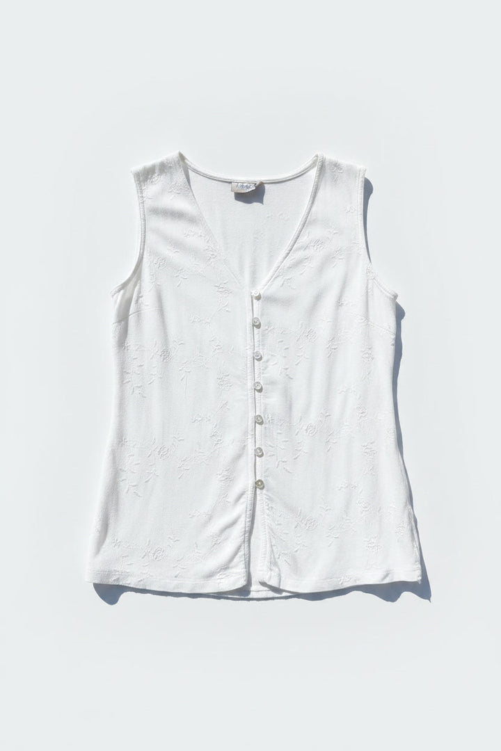 *AMARA EMBROIDERED WHITE LONG SINGLET / L