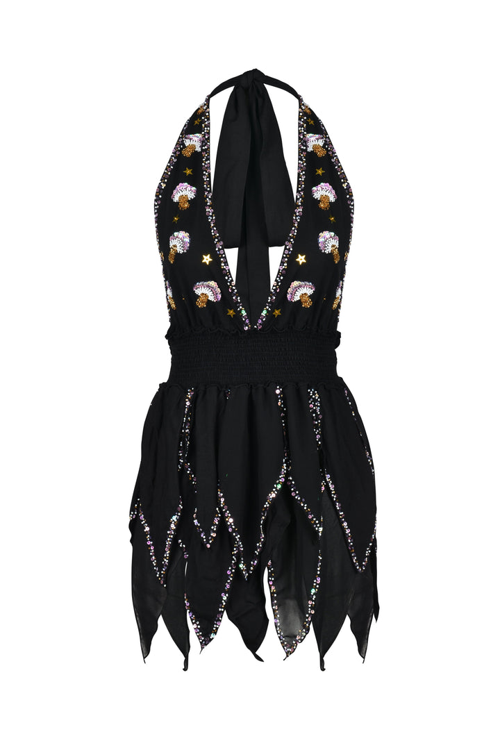 ARZAIA MUSHROOM PIXIE MINI DRESS - BLACK