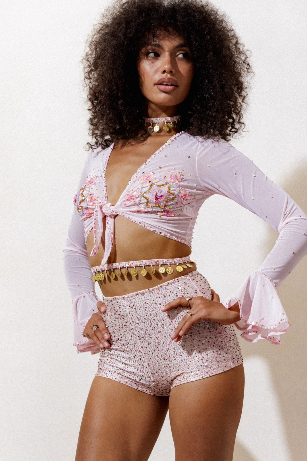 AURELIA SEQUIN SPARKLE LONG SLEEVE TOP