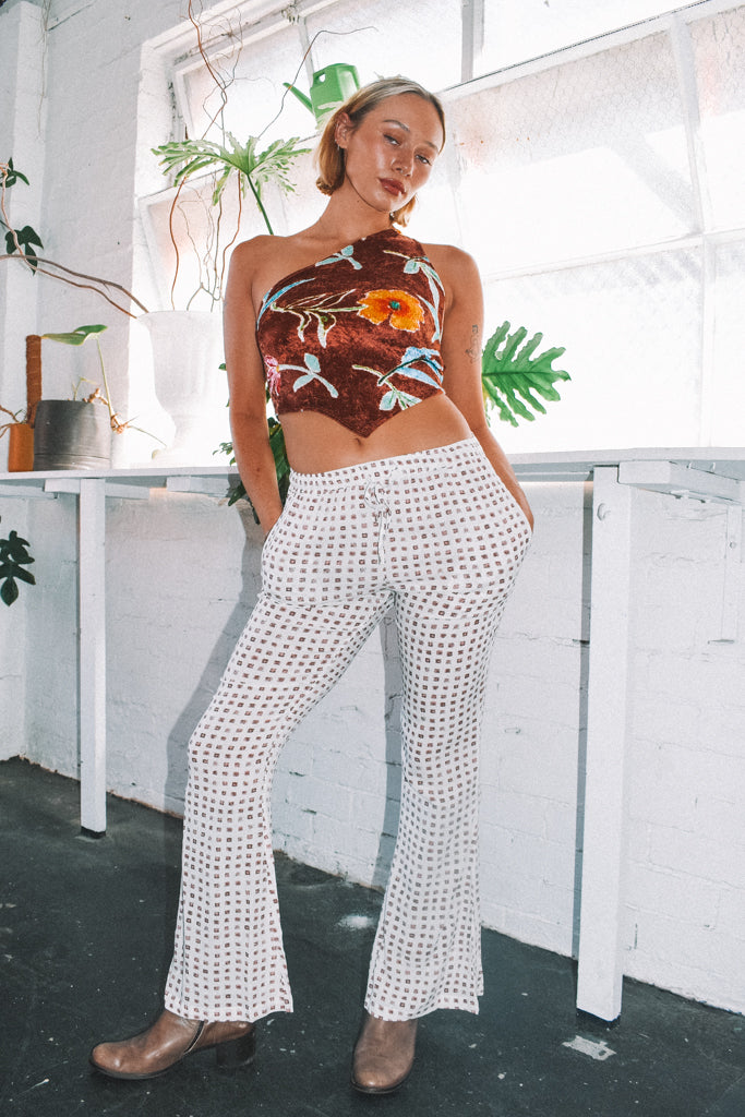 RUMI BACKLESS ONE SHOULDER TOP - VELVET FLOWER