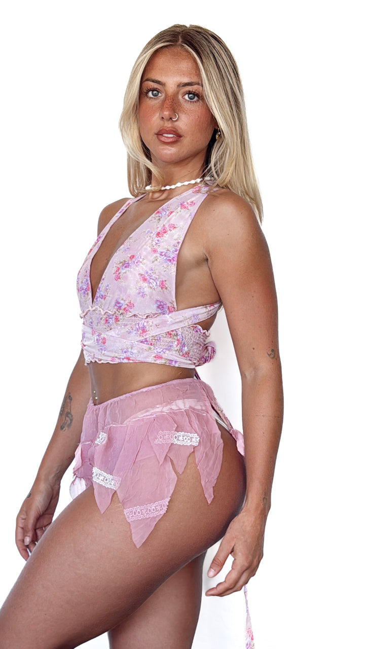 *VTG PINK CHIFFON PIXIE SKIRT / XS