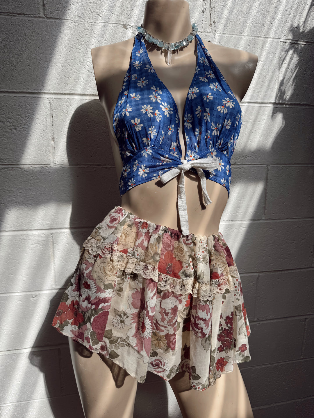 VTG PINK FLOWER ELASTIC WAIST SKIRT / XS-S