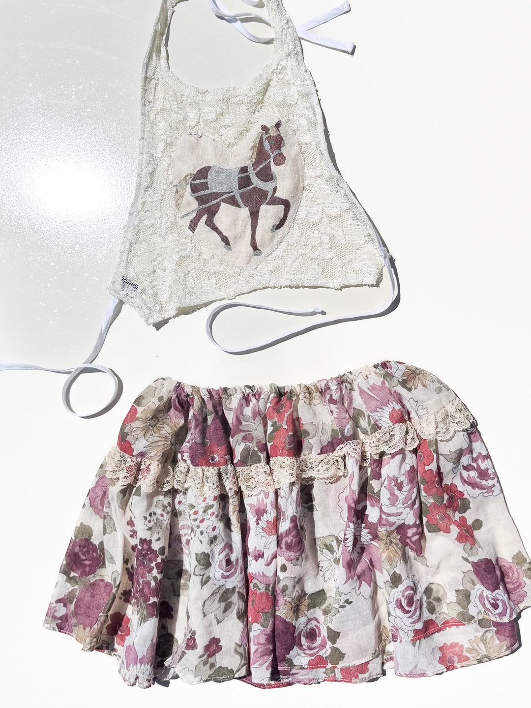 VTG PINK FLOWER ELASTIC WAIST SKIRT / XS-S