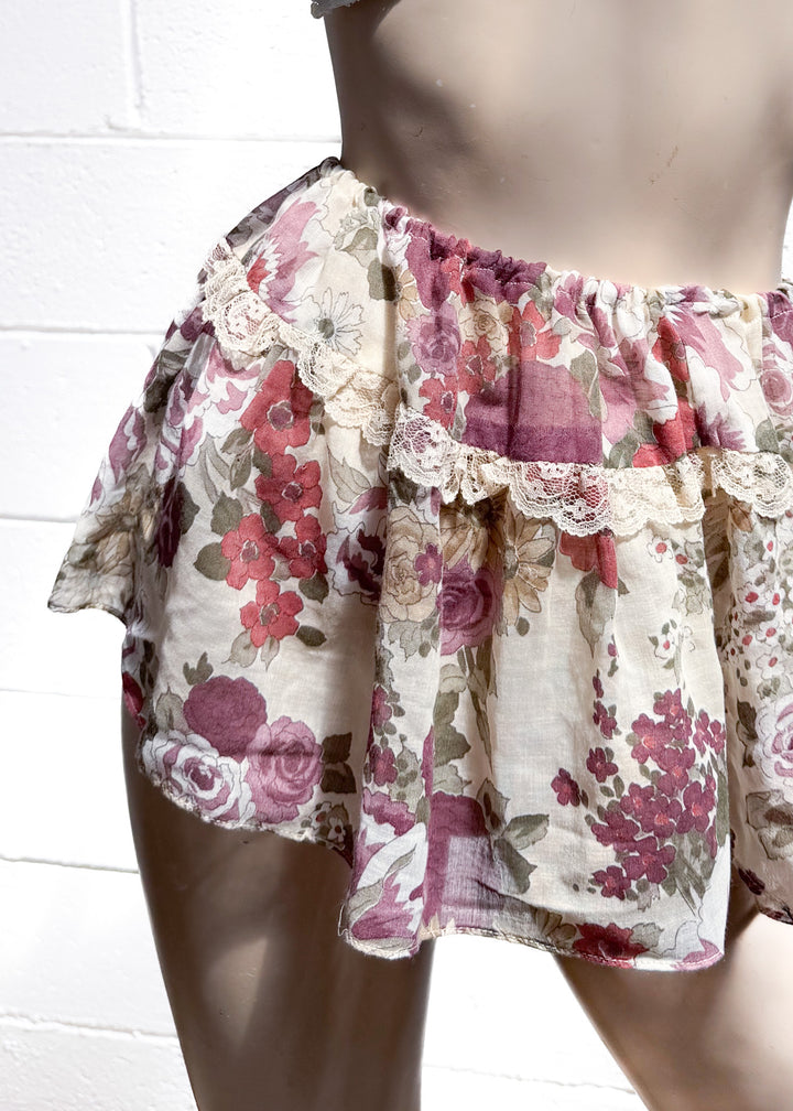 VTG PINK FLOWER ELASTIC WAIST SKIRT / XS-S