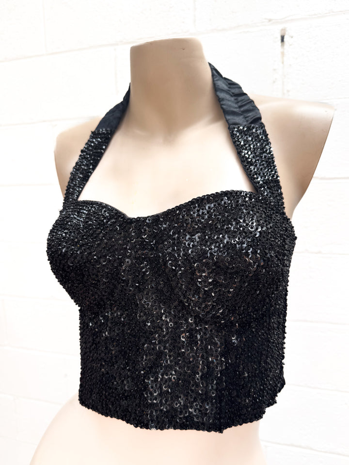 VTG BLACK SEQUIN BUSTIER / M