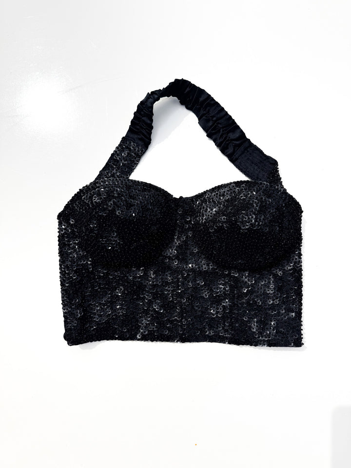 VTG BLACK SEQUIN BUSTIER / M