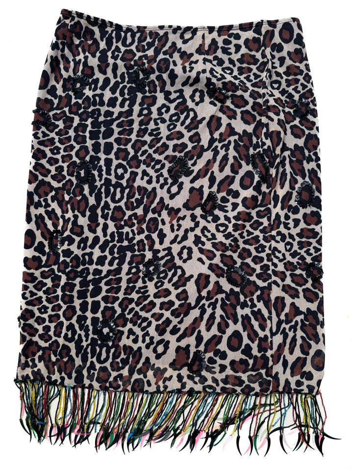 VTG Y2K EMBELLISHED MESH LEOPARD MIDI SKIRT / L
