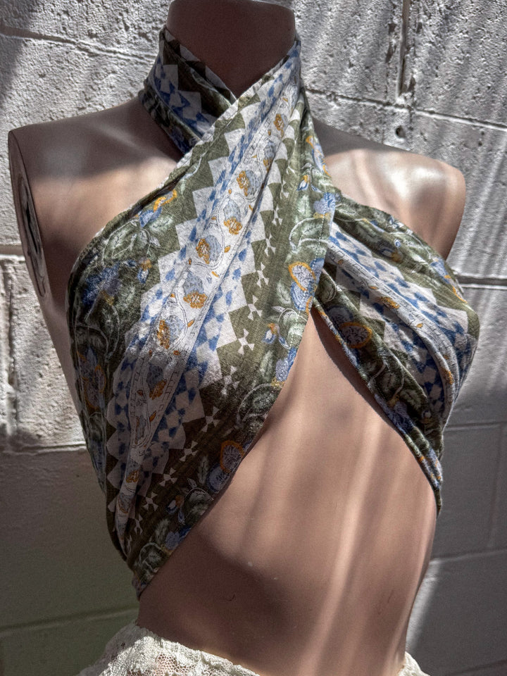 *VTG PRINTED COTTON BANDEAU / XS-S