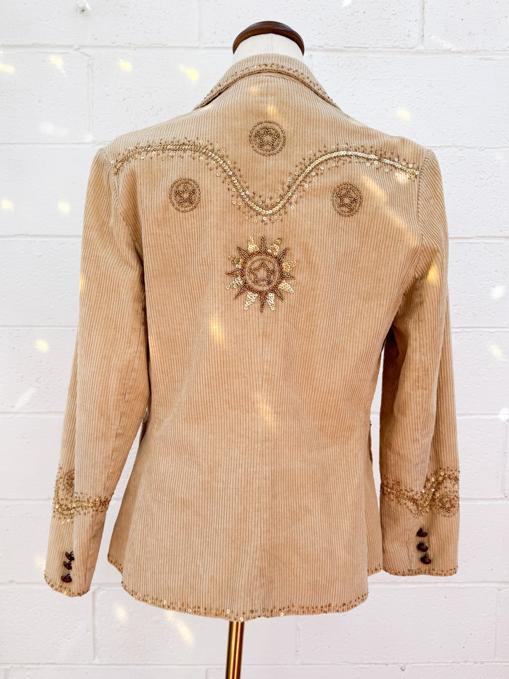 *VTG CORDUROY EMBELLISHED WESTERN BLAZER JACKET / M