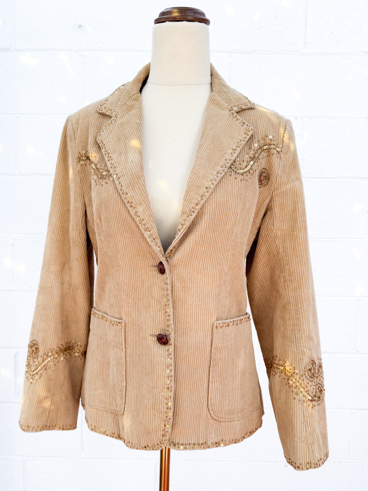 *VTG CORDUROY EMBELLISHED WESTERN BLAZER JACKET / M