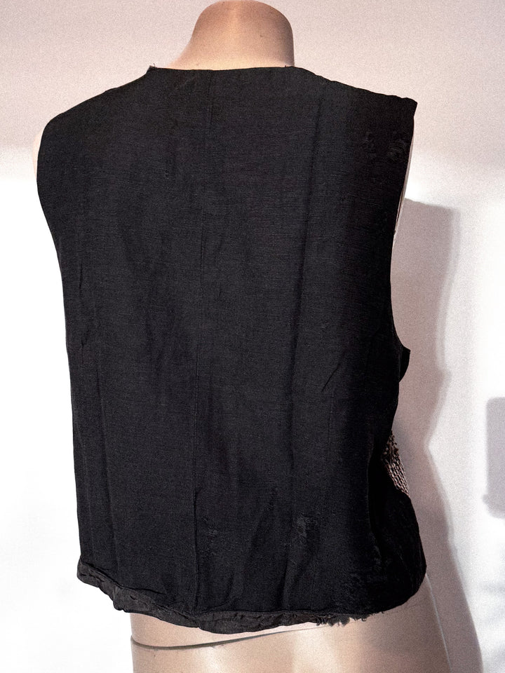 *VTG BLACK AND BROWN EMBROIDERED AND BEADED VEST / M