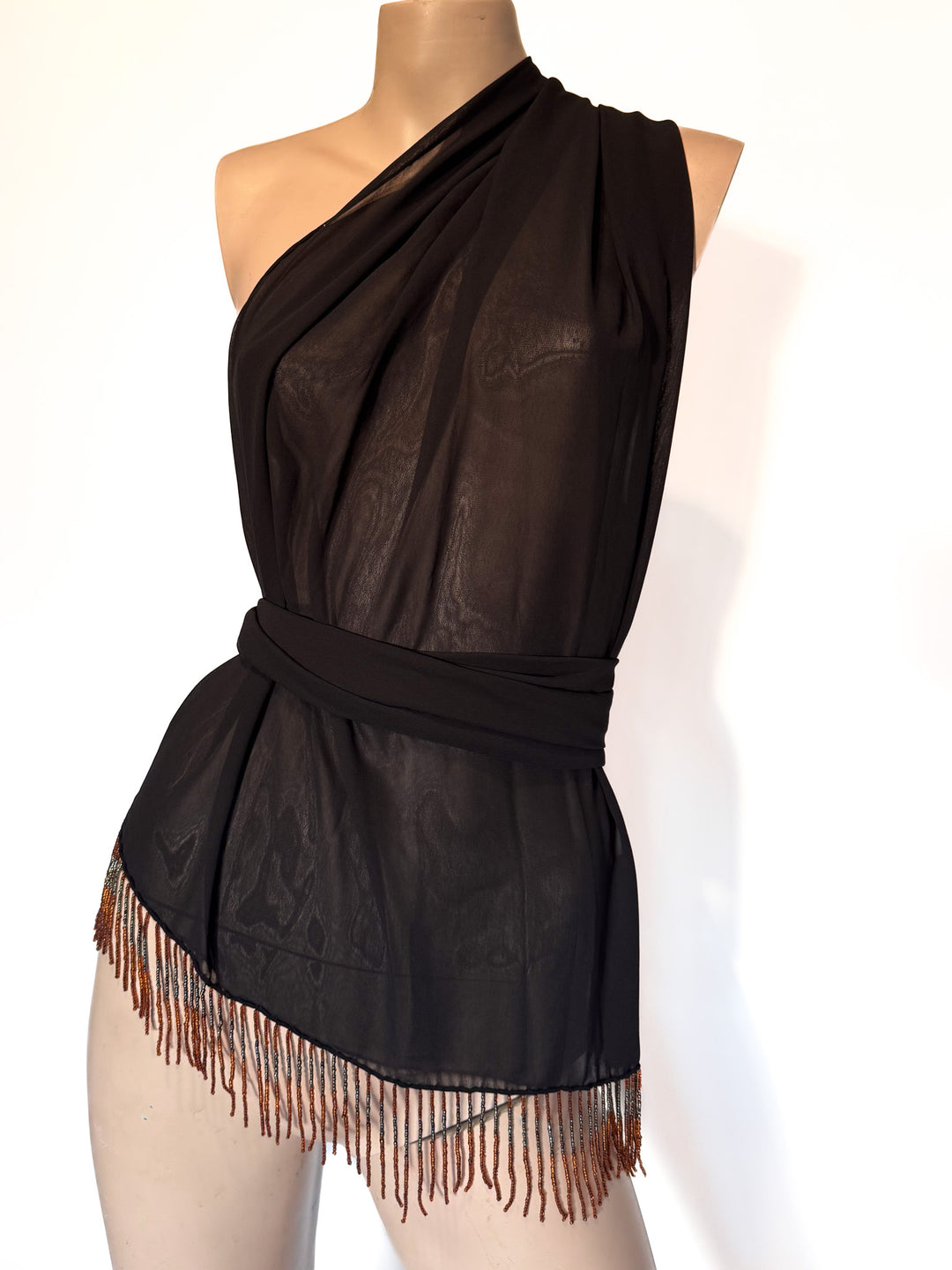 *VTG LARGE SCARF WITH BEADED EDGE