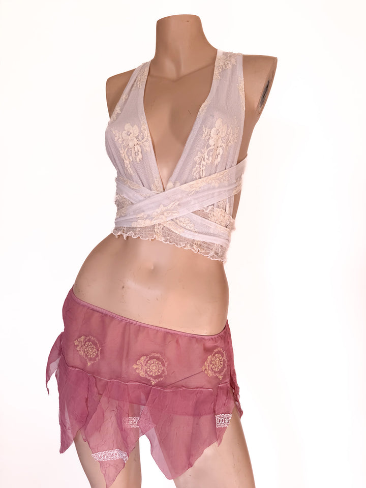 *VTG PINK CHIFFON PIXIE SKIRT / XS