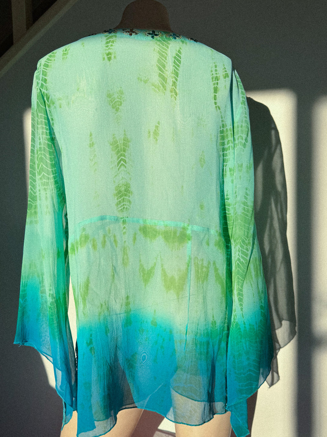 VTG GREEN FLOATY REAL SILK DYE KAFTAN LONG TOP / XL