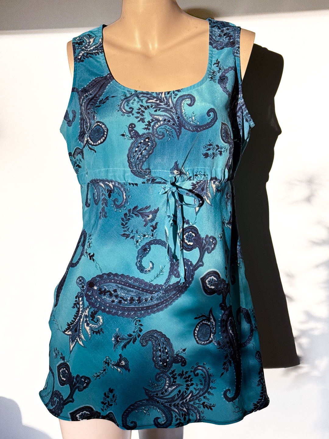 VTG BLUE PAISLEY MINI DRESS / L