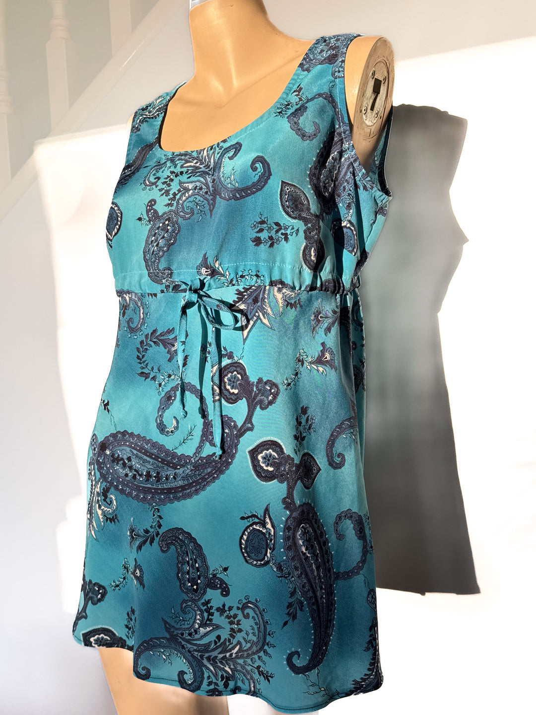 VTG BLUE PAISLEY MINI DRESS / L