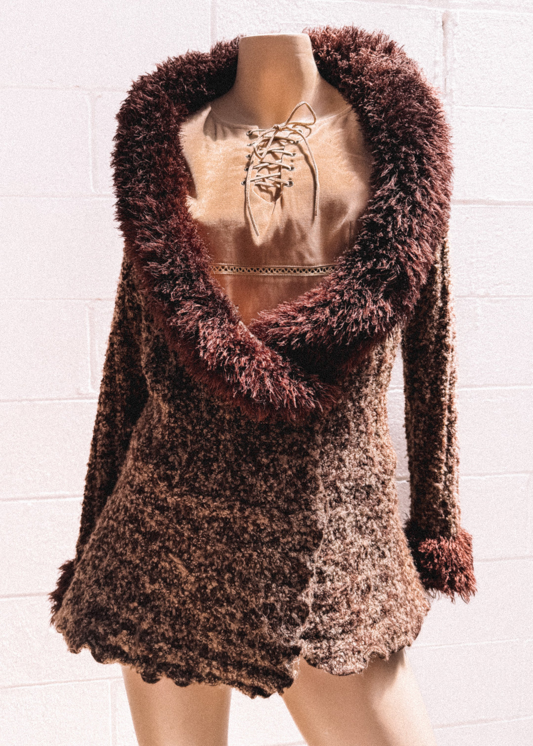 *VTG Y2K SHAG CARDI KNIT / M