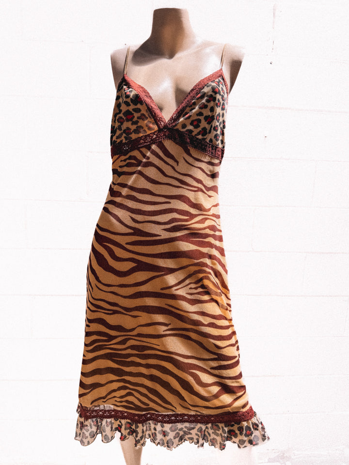 *VTG Y2K DEADSTOCK LEOPARD MIDI DRESS / L