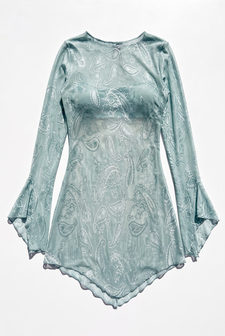 *PAISLEY MESH BACKLESS SUPER MINI DRESS / XS-S
