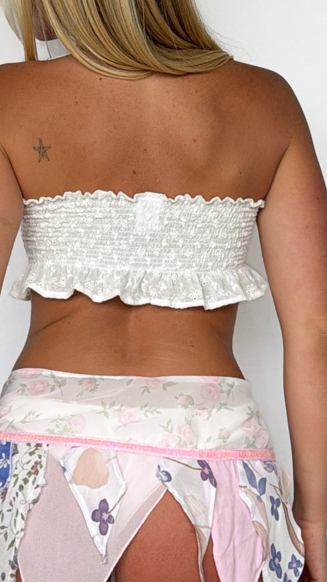 VTG RUCHED BANDEAU - WHITE BRODERIE