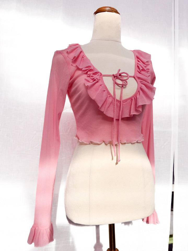 *CHARLIE PINK MESH MINI CROP / M