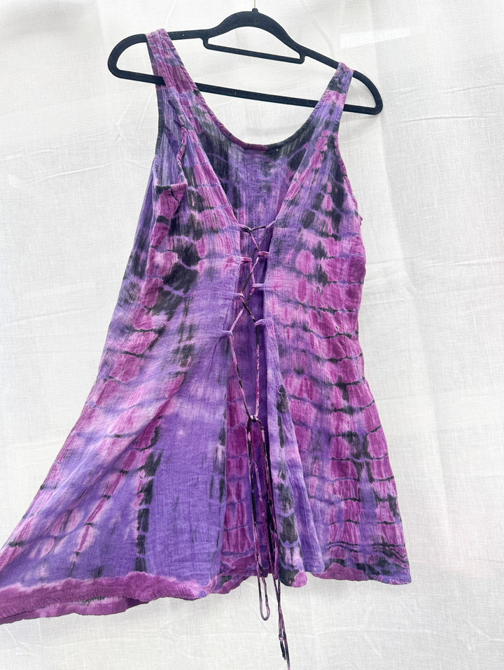 *Y2K TIE-DYE EMBROIDERED MINI DRESS / S