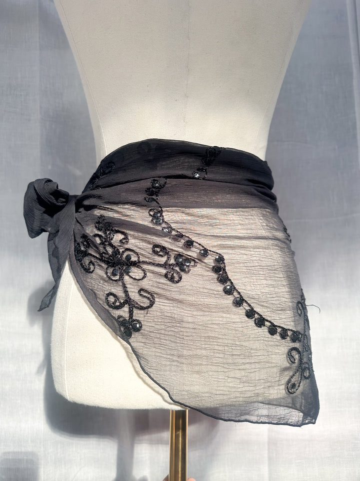 *BLACK EMBROIDERED WRAP SKIRT / SCARF