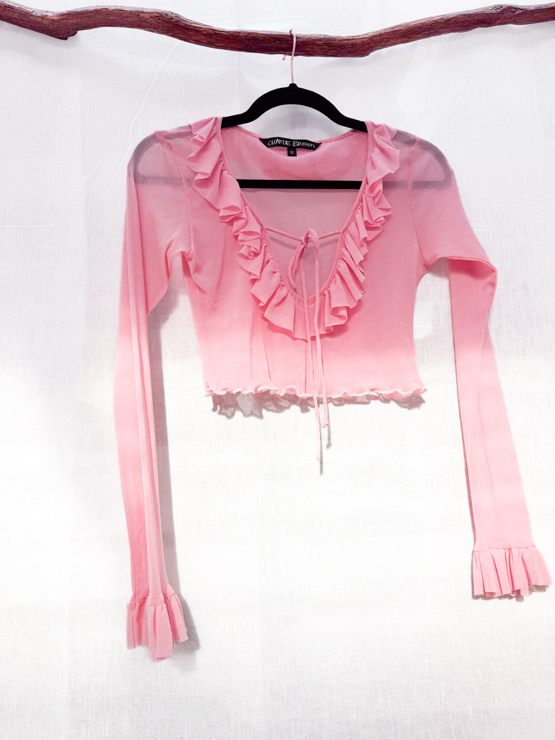 *CHARLIE PINK MESH MINI CROP / M