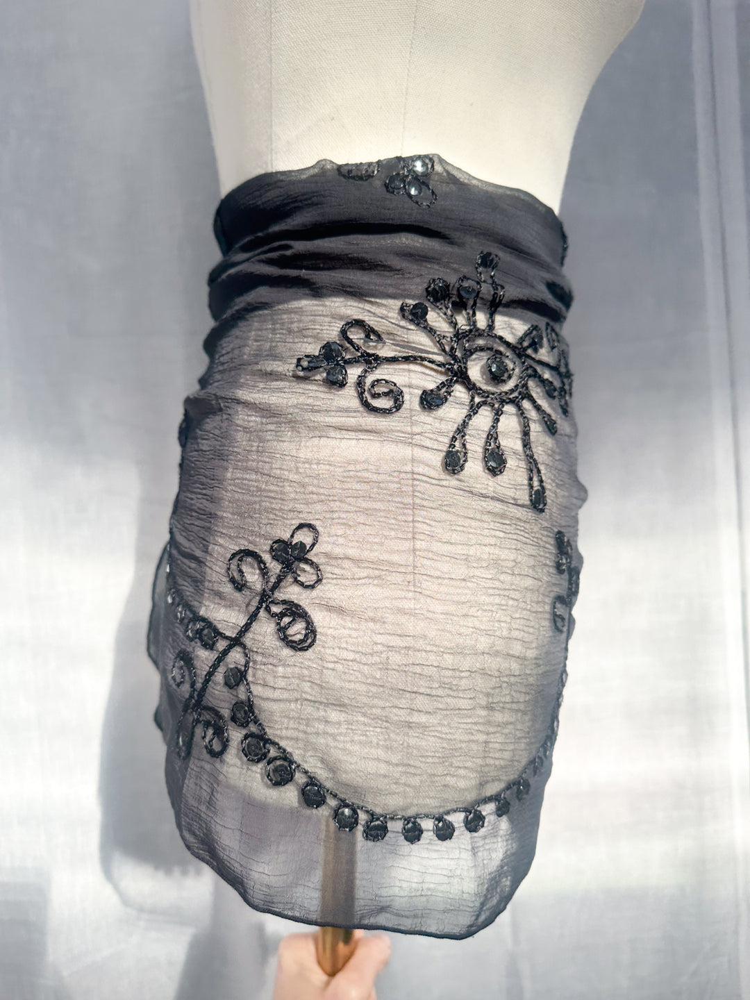 *BLACK EMBROIDERED WRAP SKIRT / SCARF