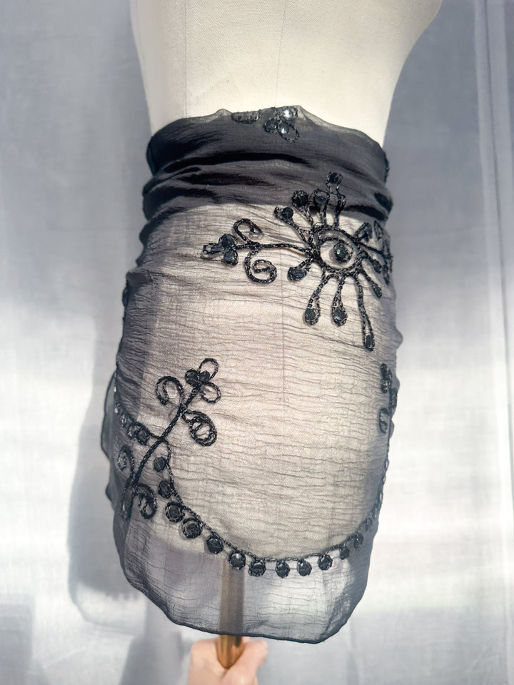 *BLACK EMBROIDERED WRAP SKIRT / SCARF