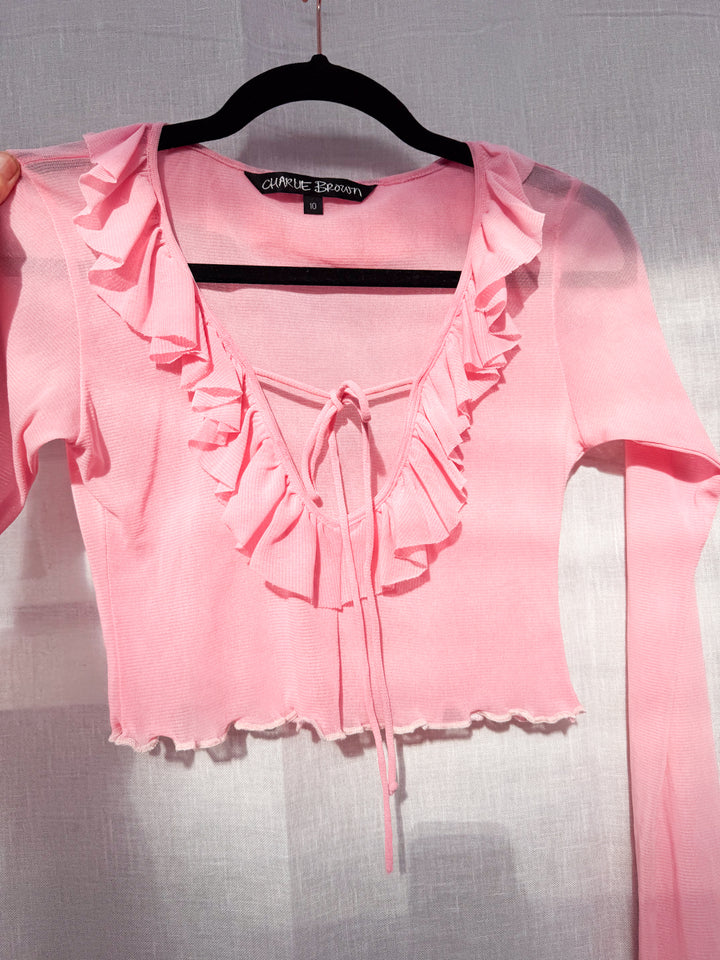 *CHARLIE PINK MESH MINI CROP / M