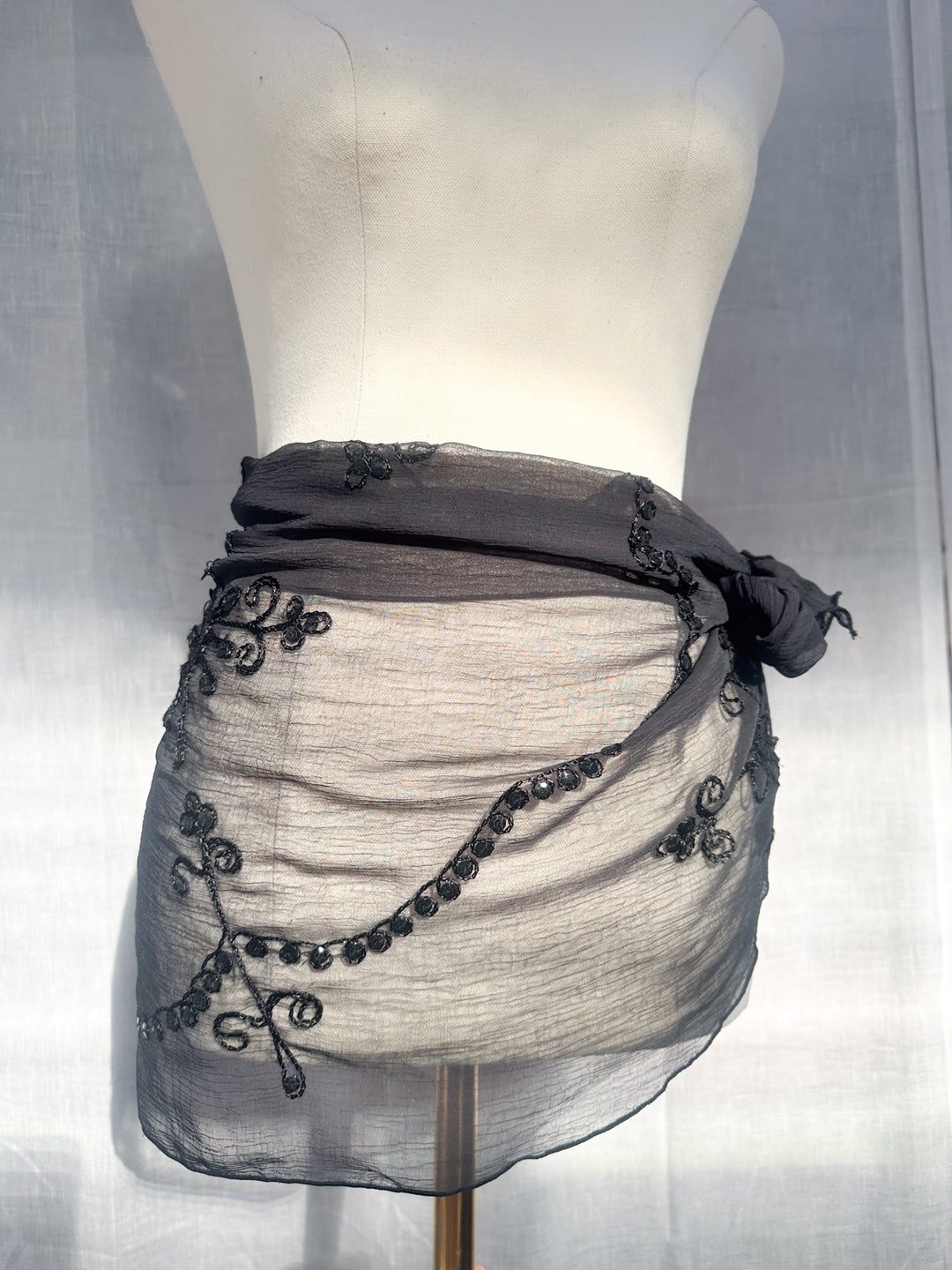 *BLACK EMBROIDERED WRAP SKIRT / SCARF