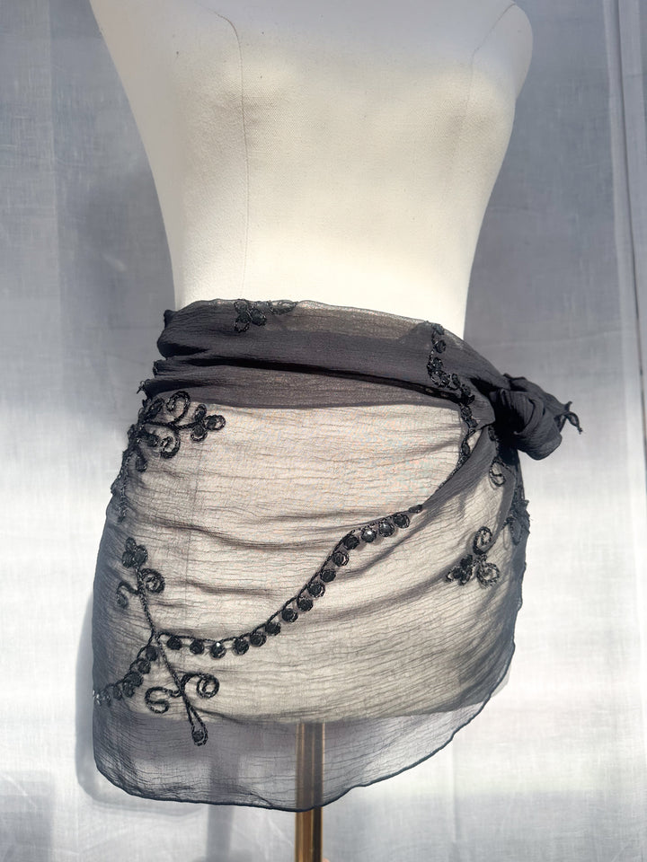 *BLACK EMBROIDERED WRAP SKIRT / SCARF