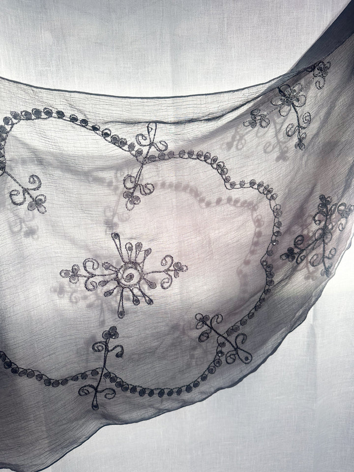 *BLACK EMBROIDERED WRAP SKIRT / SCARF