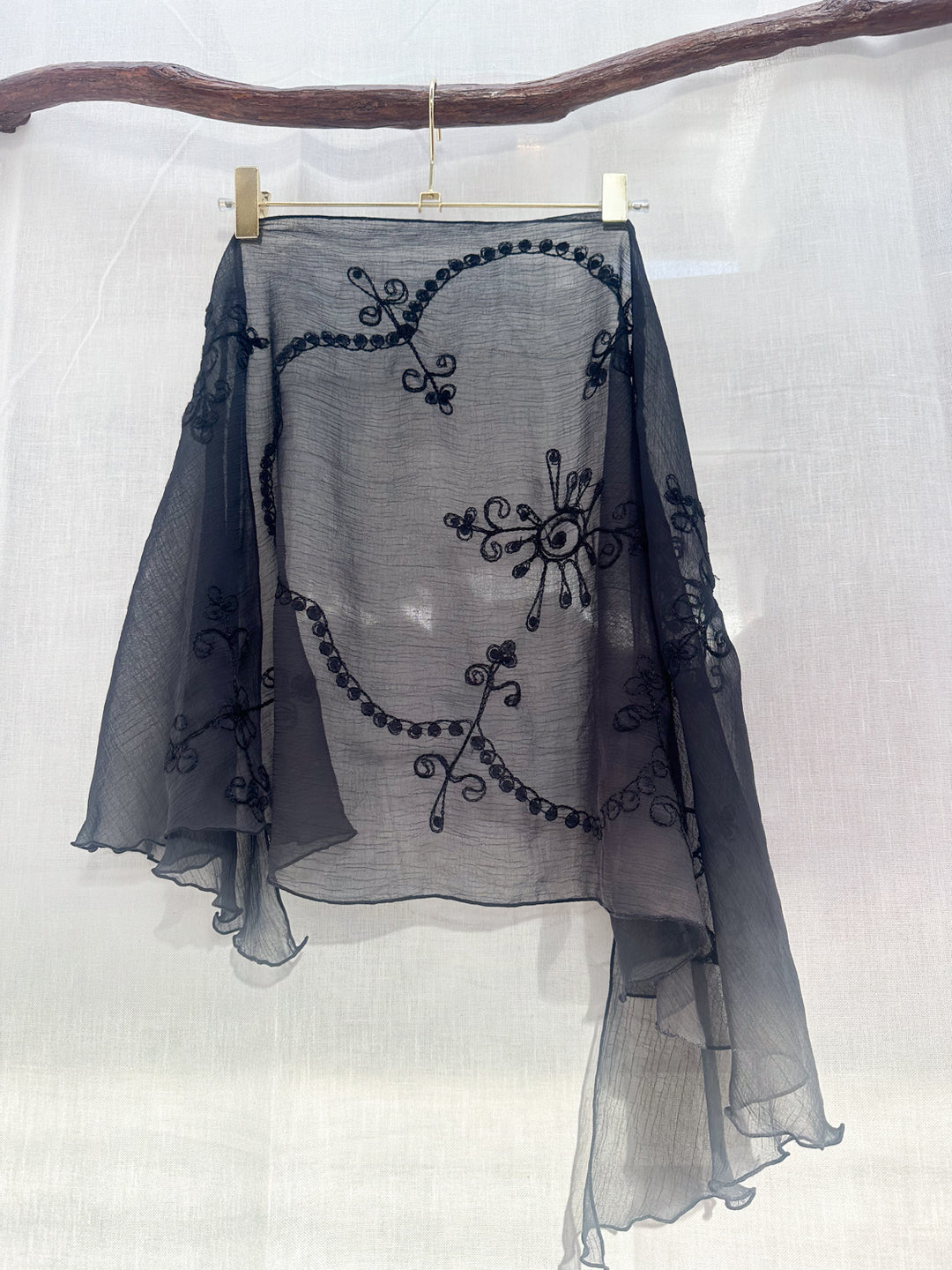 *BLACK EMBROIDERED WRAP SKIRT / SCARF