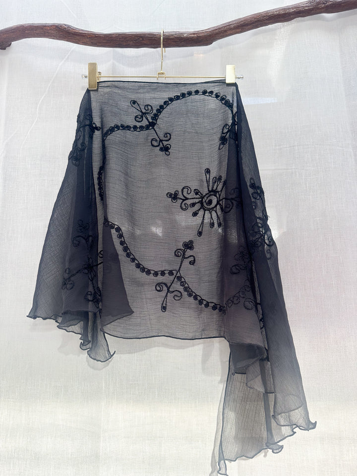 *BLACK EMBROIDERED WRAP SKIRT / SCARF