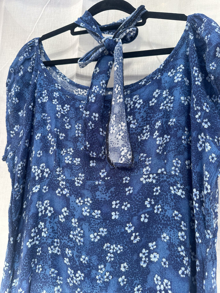 *BLUE FLOWER 90'S SHIFT MINI DRESS / L-XL